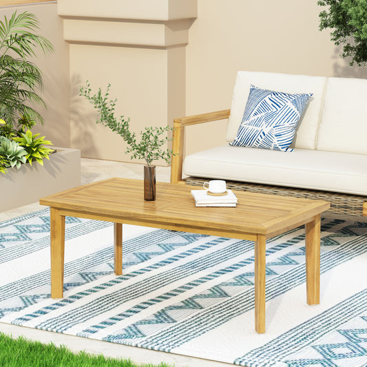 Outdoor Acacia Wood Rectangular Coffee Table, Teak, 43.25 W X 23.50 D X 17.00 H