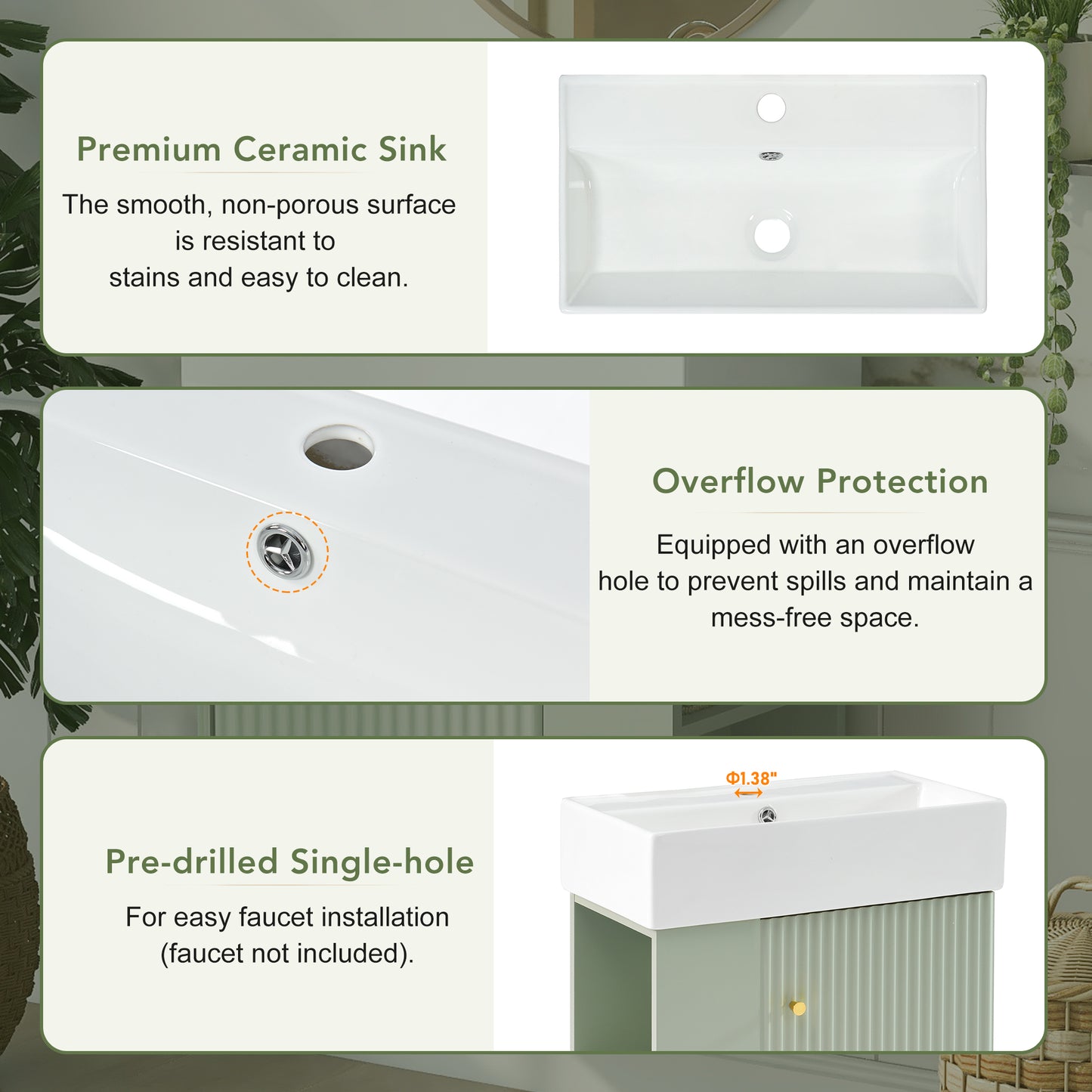 21.6 Inch Modern Floating Bathroom Vanity With Ceramic Basin - Perfect For Small Bathrooms, Left Side Storage