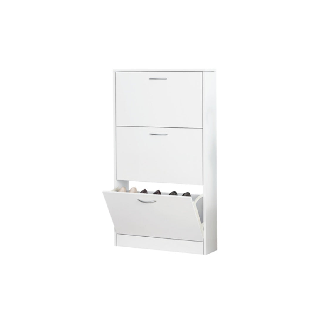 Shoe Cabinet For Entryway, White Narrow Shoe Storage Cabinet Flip Down Shoe Rack Wood 3 Tier Shoe Organizer For Home And Apartment