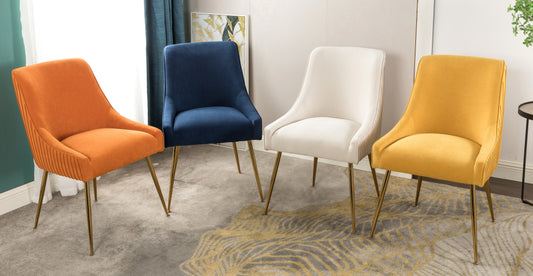 Velvet Dining Chair With Gold Legs, Modern Upholstered Accent Chair, Comfy Side Chair For Kitchen Living Room