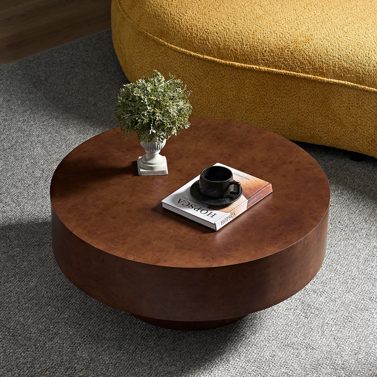 31.49  Faux Burl Wood Pattern Decal Coffee Table With Sturdy Pedestal For Living Room Office Apartment Walnut