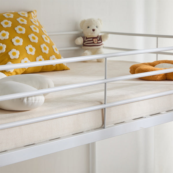 Twin Size Metal Bunk Bed For Kids Teens Adults, Heavy Duty Metal Bunk Bed With Ladder & Full-Length Guard Rail, White