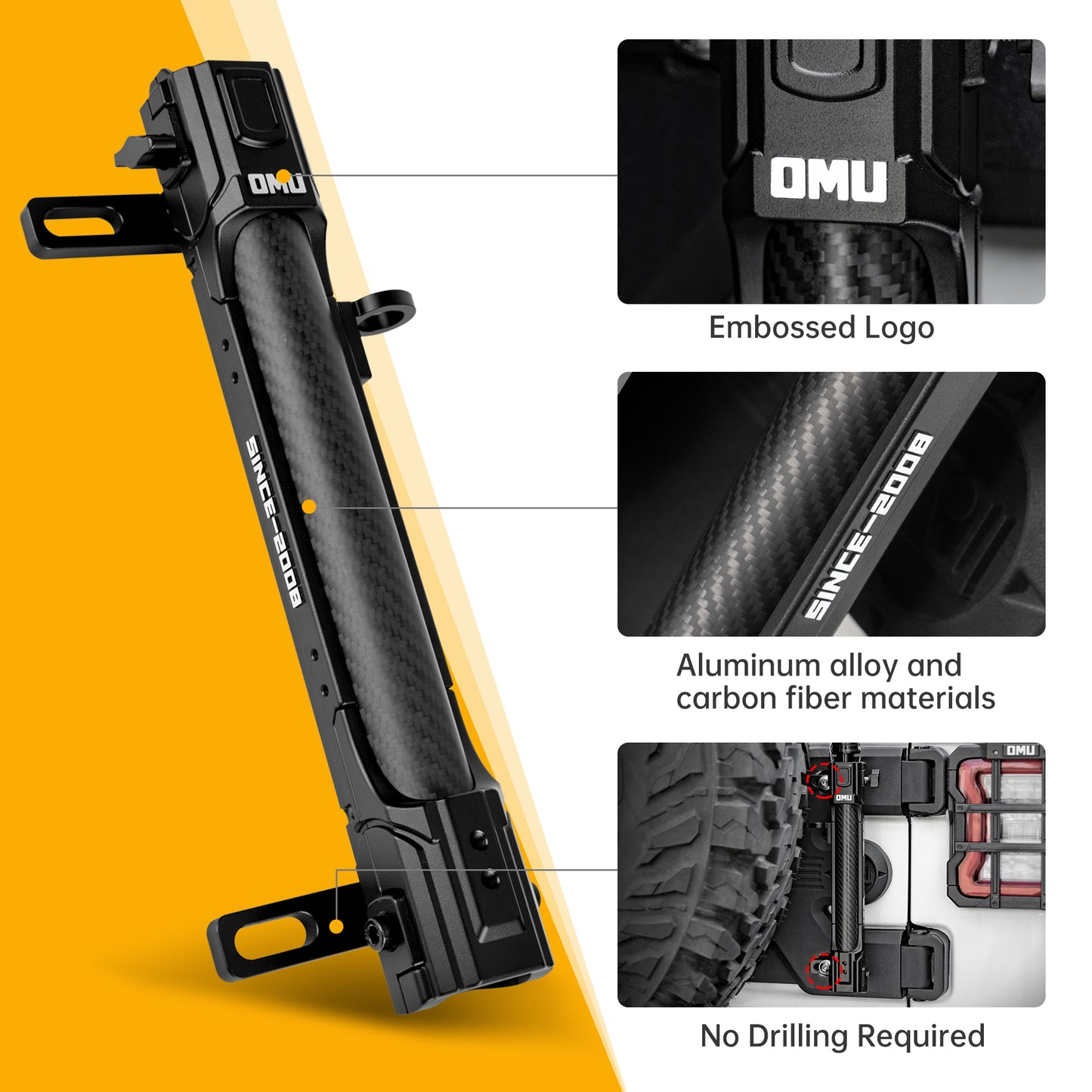 OMU Aluminum Tailgate Flagpole Holder Bracket For Jeep Wrangler JK 2007-2017 And JL2018