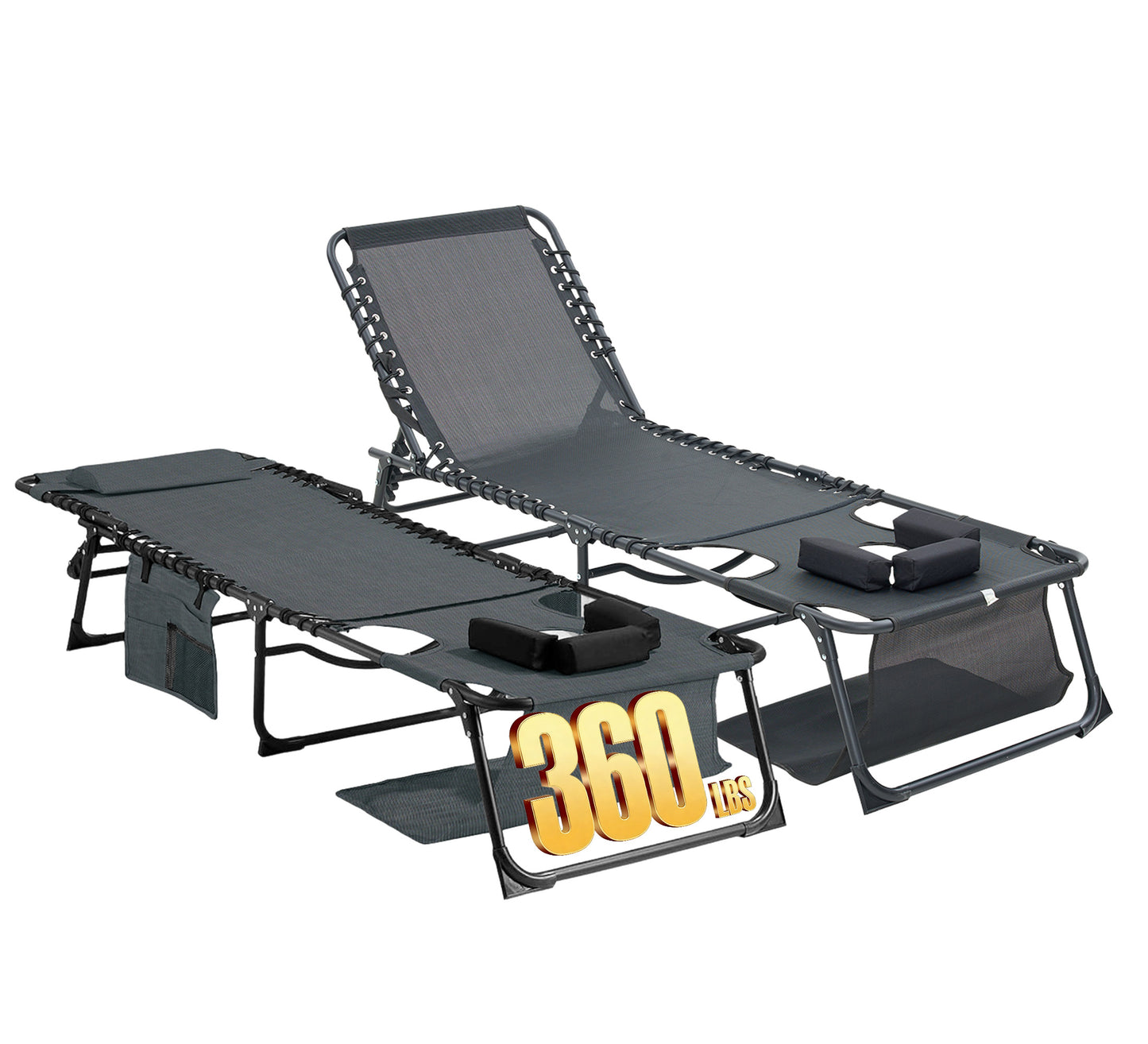 Face Down Chaise Lounge Chair 5-Position Adjustable Sunbathing, Foldable Tanning Chair With Face& Arm Holes, Outdoor Recliner Chair For Pool, Beach, Patio, Lawn  Black, 2 Pcs