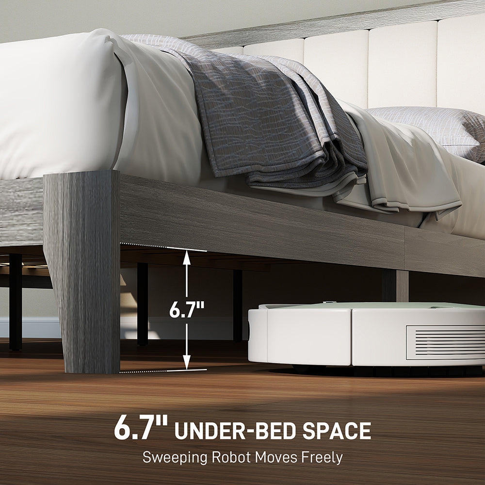 Bed Frame With Headboard Platform Bed Frame Linen-look Fabric With Wooden Slats No Needed Easy Assembly Support Up To 726 Lbs