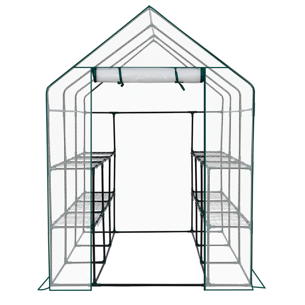 Large Walk-in Greenhouse With PE Cover & Side Windows, 12-Shelf Indoor Outdoor Portable Greenhouse For Garden Backyard, 56 X 85 X 77inch, White