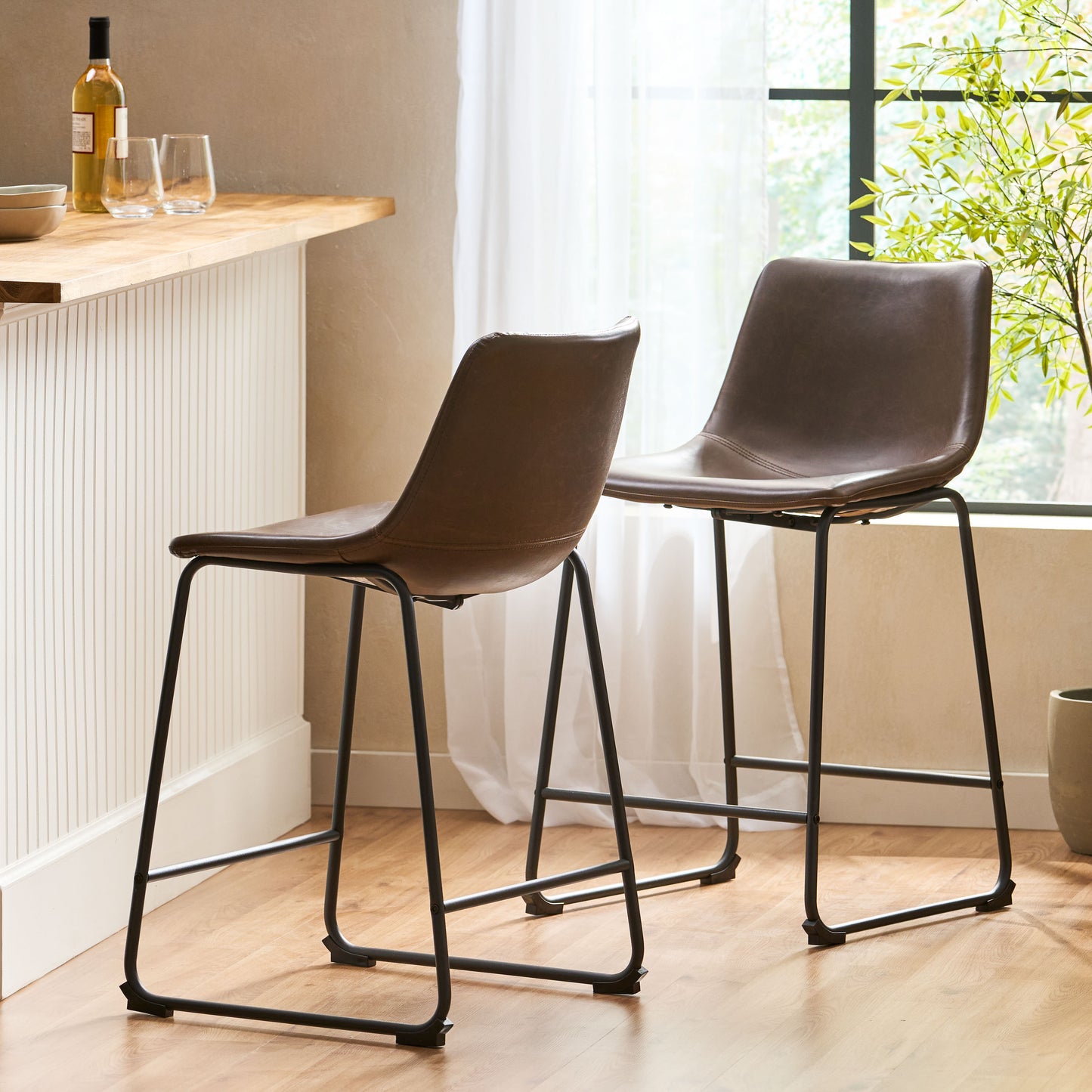 Vintage Style Brown 24-Inch Counter Stool  Set Of 2