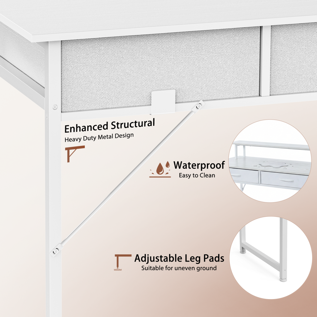 Computer Desk Small Home Office Bedroom Writing Study PC Table With Storage Space Fabric Side Bag Headphone Hook Metal Frame Adjustable