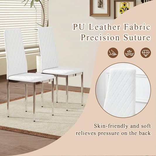 Modern Style Dining Chairs Set Of 6 In White, Essential For Minimalist Homes.Meeting Family Dining Needs,PU Material Seat,Silver Metal Legs,Blending Into Various Home Environments.W1151107276