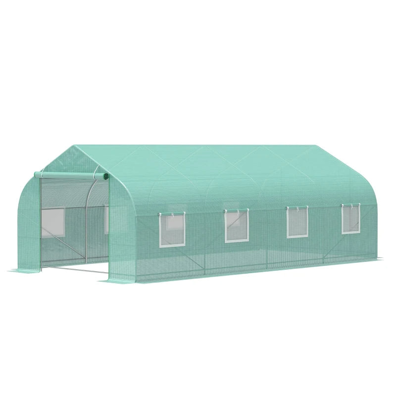 Outdoor Walk-in Greenhouse, Tunnel Green House With Roll-up Windows, Zippered Door, PE Cover, Heavy Duty Steel Frame, Green