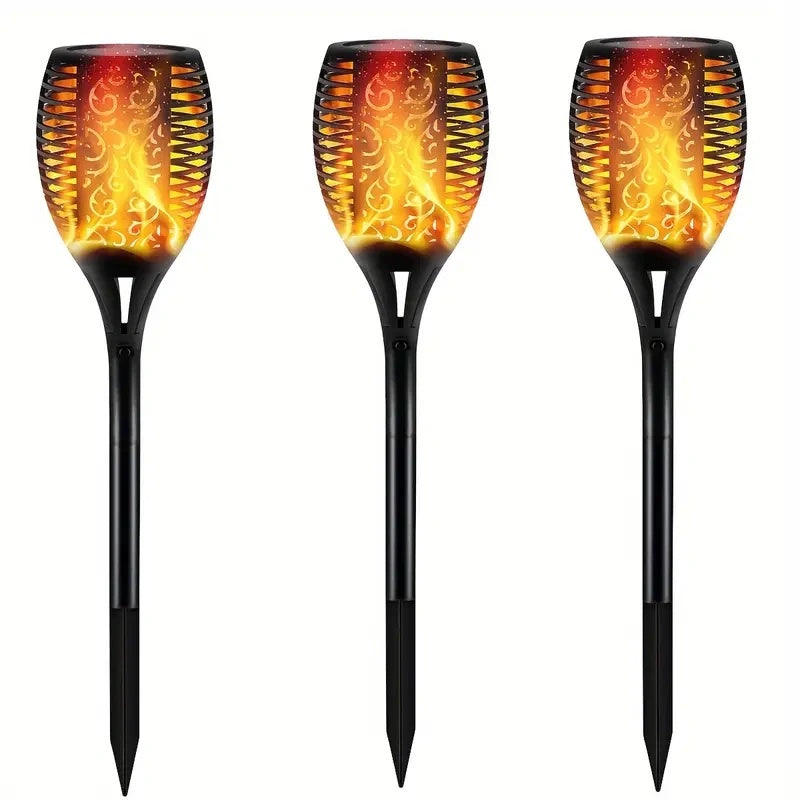 5pcs Solar Powered Garden Lights, Outdoor Solar Pathway Torch Light With Flickering And Dancing Flame Light Landscape Lighting For Christmas Halloween