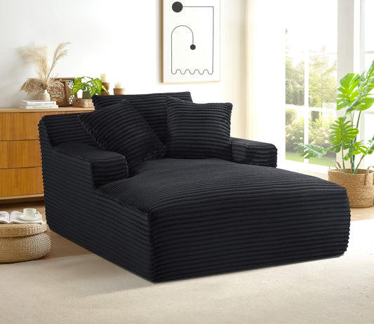 Cloudline Oversized Chaise Lounge Chair In Soft Corduroy, Modern Comfy Couch With Full Foam Cushioning, Cozy Sleeper Sofabed For Living Room, Bedroom, No Assembly Required, Black