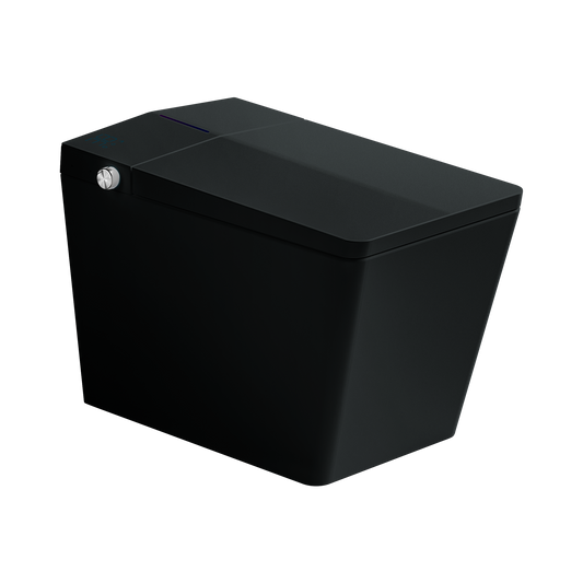 Black Square Smart Toilet With Built-in Tank For Bathroom, Remote Control, Tankless Bidet Toilet With Foot Touching Lid Opening, Auto Flush, Heated Seat, LED Digital Display, User Memory, Matte Black