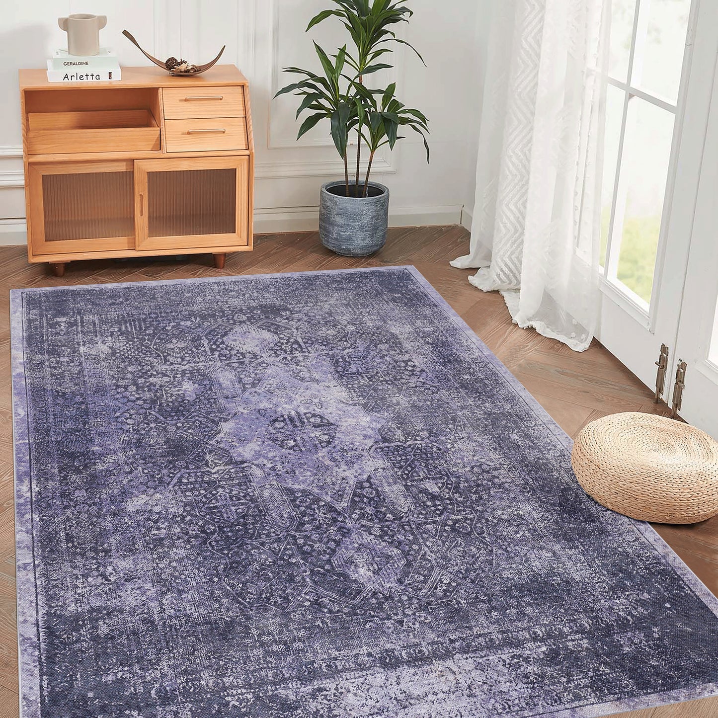 MAVAL Anthracite Washable Rug 4x6 Area Rug  Anthracite, 4' X 6'