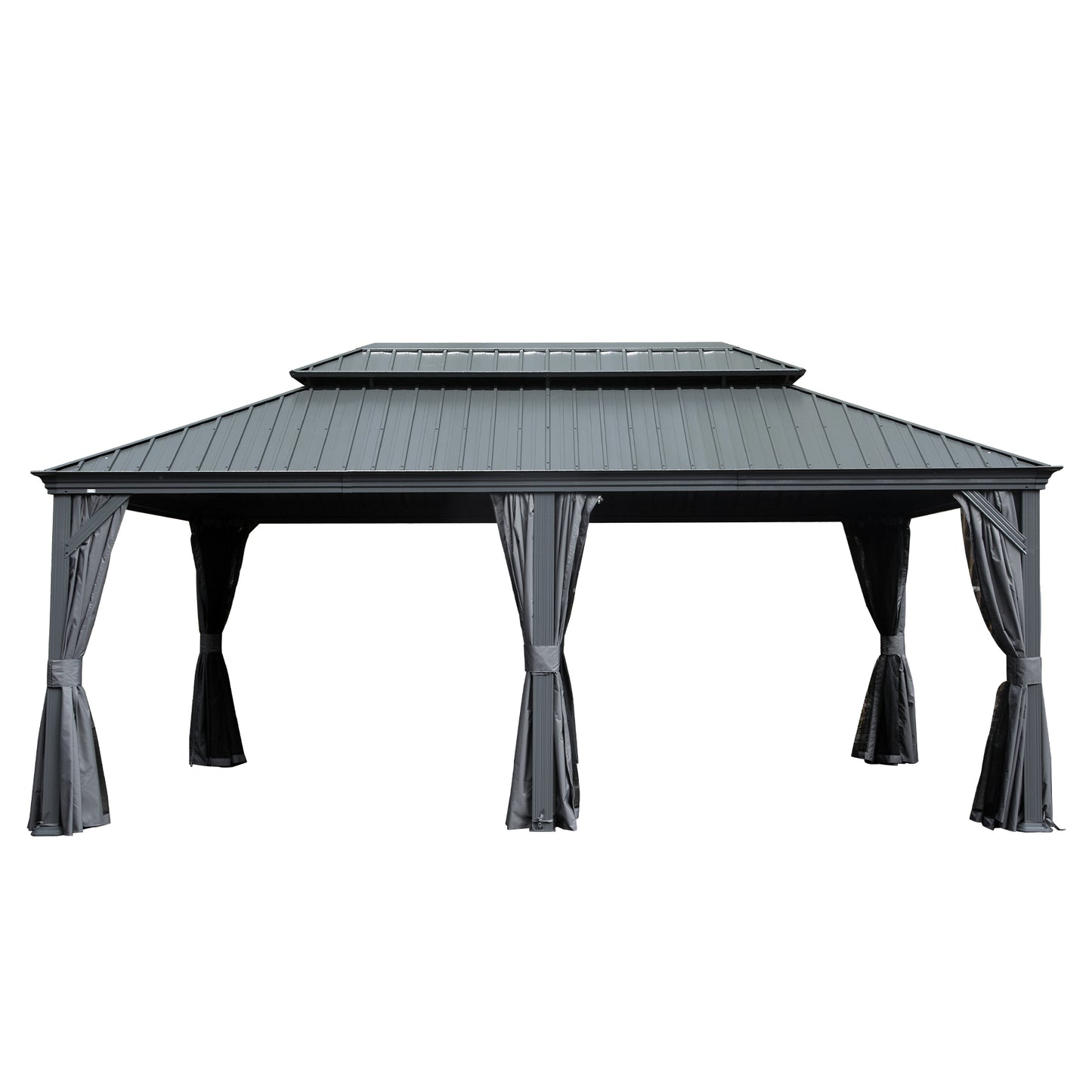 12  X 18  Hardtop Gazebo Outdoor Metal Gazebo With Galvanized Steel Double Roof Canopy, Aluminum Frame, Curtains And Netting For Patio, Deck, Garden, Grey