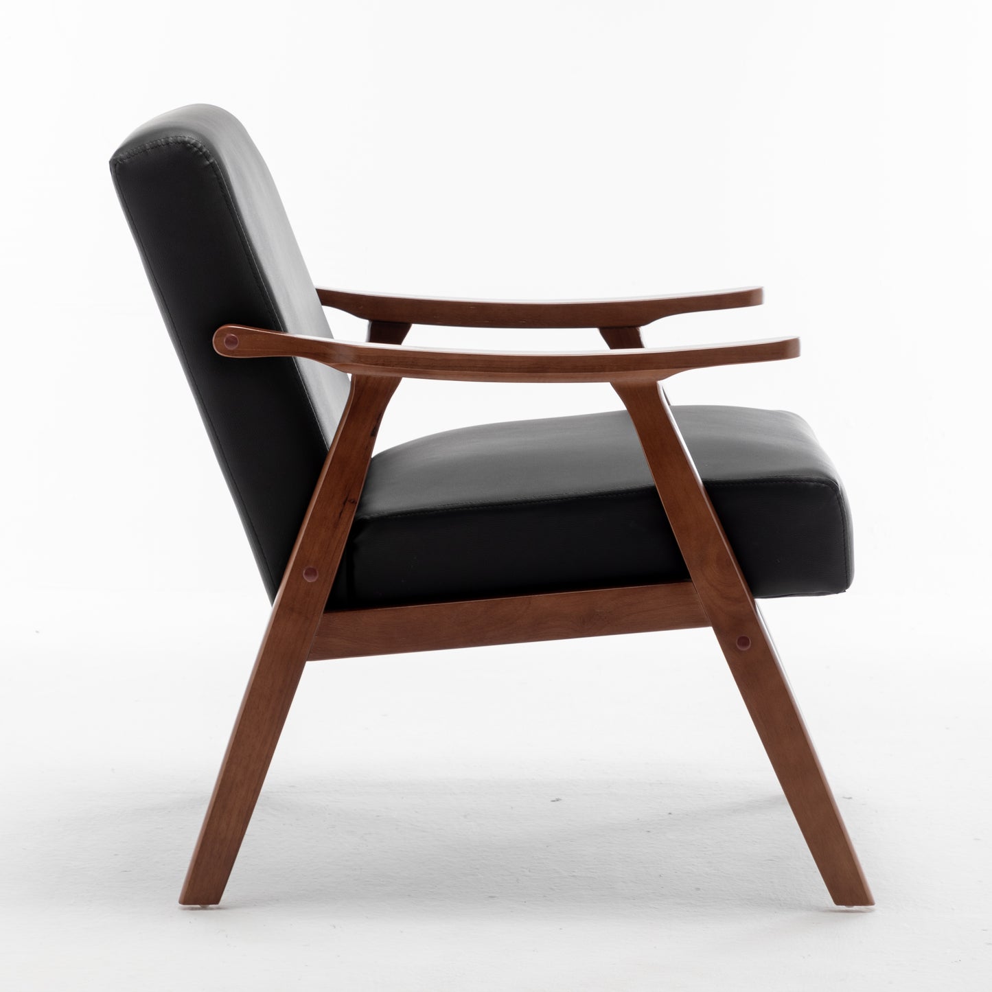 Accent Chair With Microfiber Upholstery And Solid Wood Frame, Classic Mid-Century Modern Living Room Furniture For Extra Seating, Black PU PVC