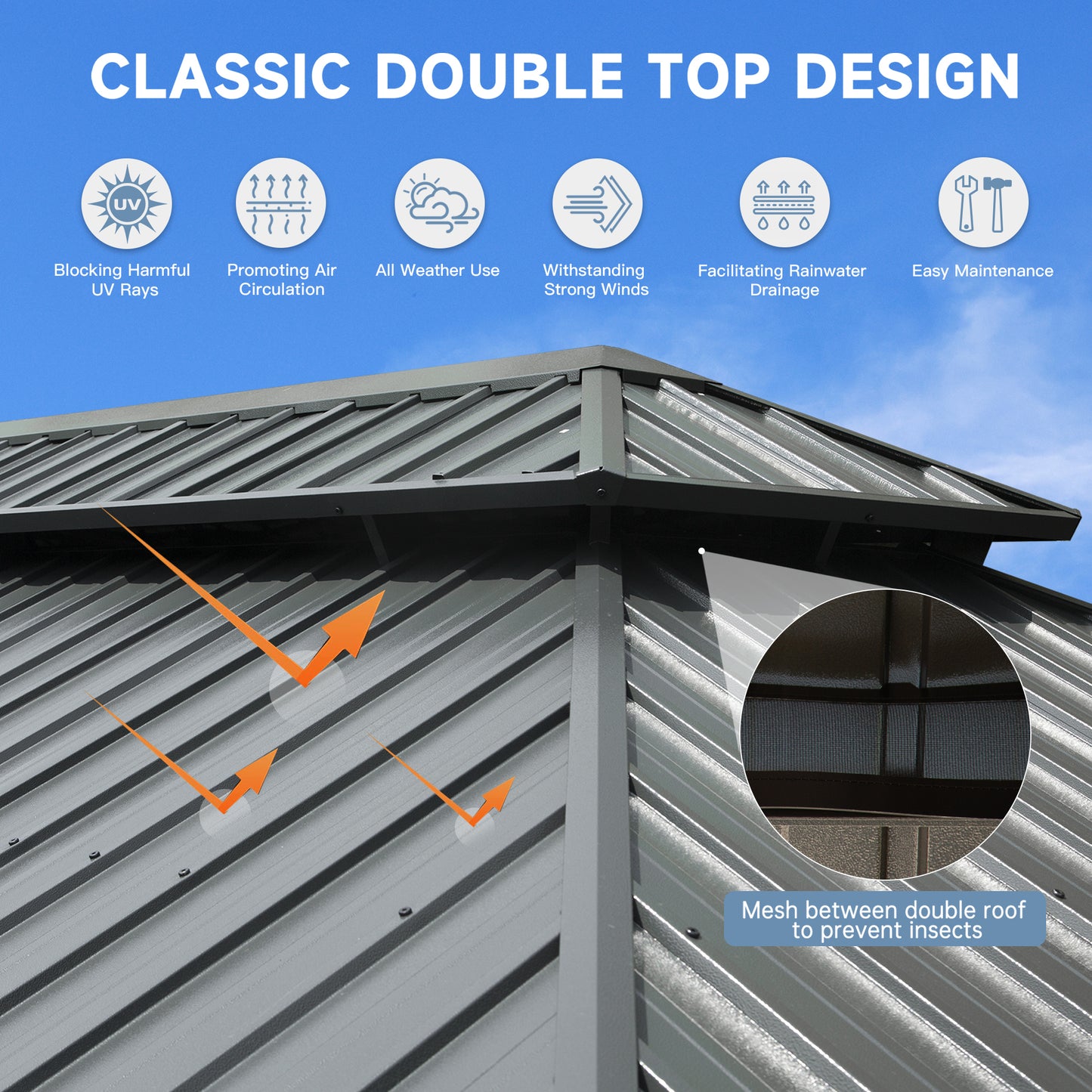 14  X 20  Hardtop Gazebo Outdoor Metal Gazebo Canopy With Galvanized Steel Double Roof, Aluminum Frame, Curtains And Netting For Patio, Deck, Garden, Grey