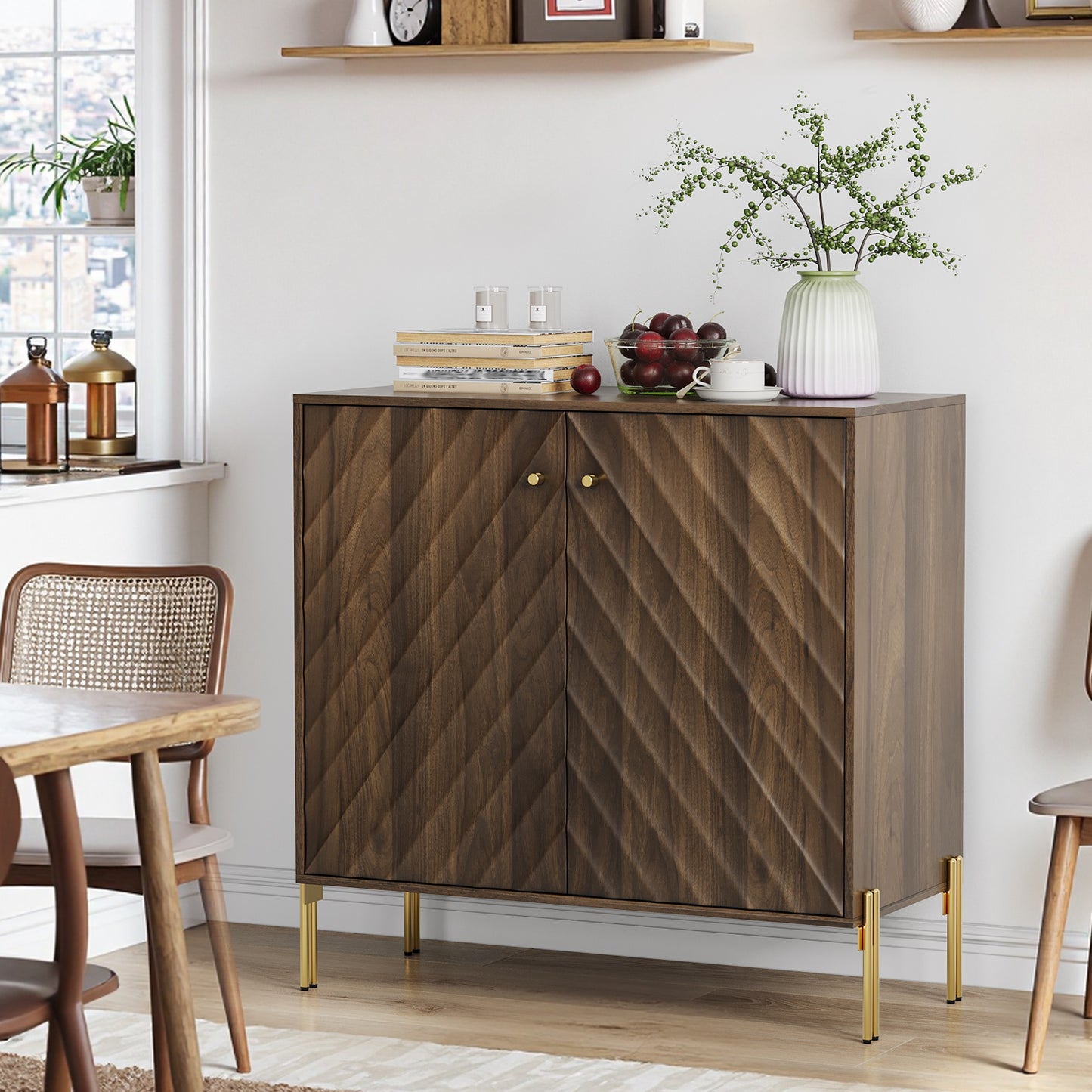 Sideboard Buffet With Storage, Mid-century Modern Style Storage Cabinets, Walnut Sideboard For Living Room, Dining Room, Entryway, Hallway, Kitchen