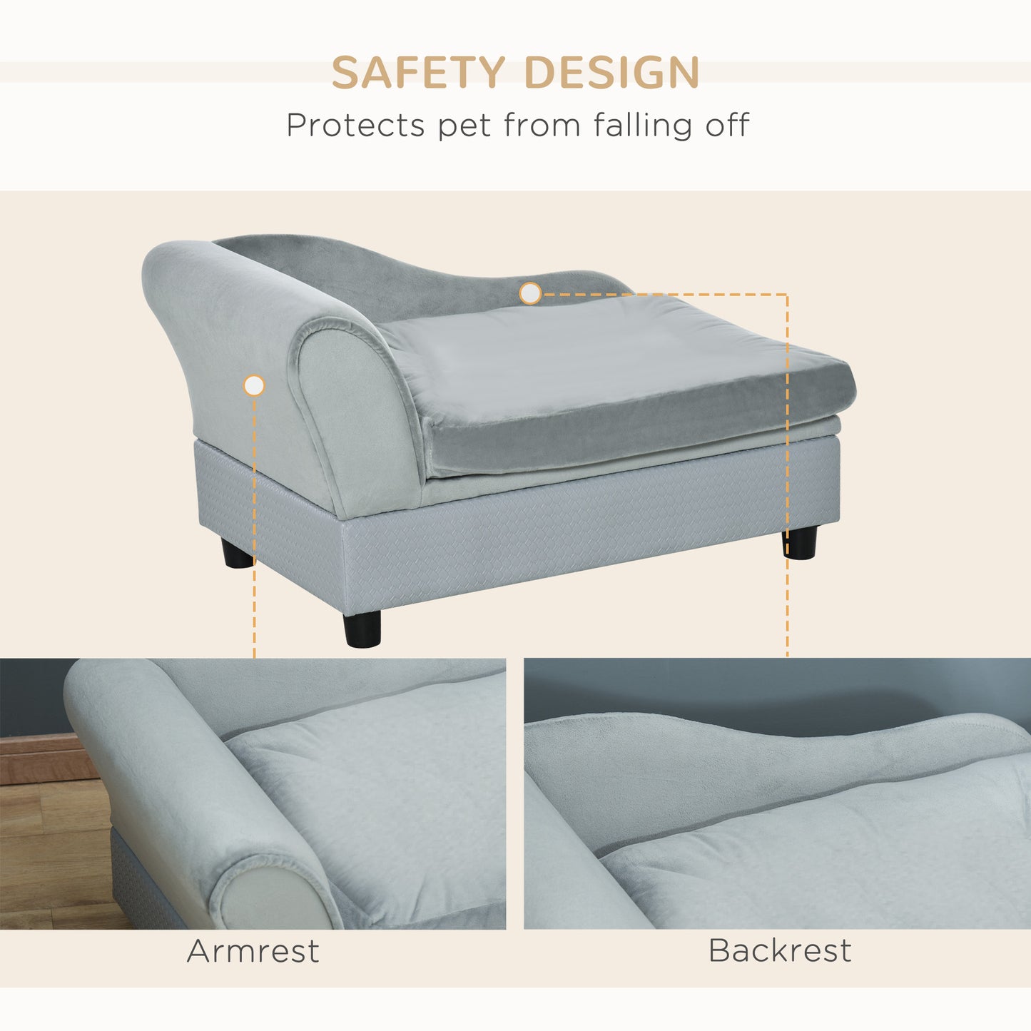 Luxury Fancy Dog Couch With Hidden Storage, Small Dog Sofa Bed With 2" Soft Foam, Modern Pet Furniture For Puppies & Little Breeds, Pale Gray