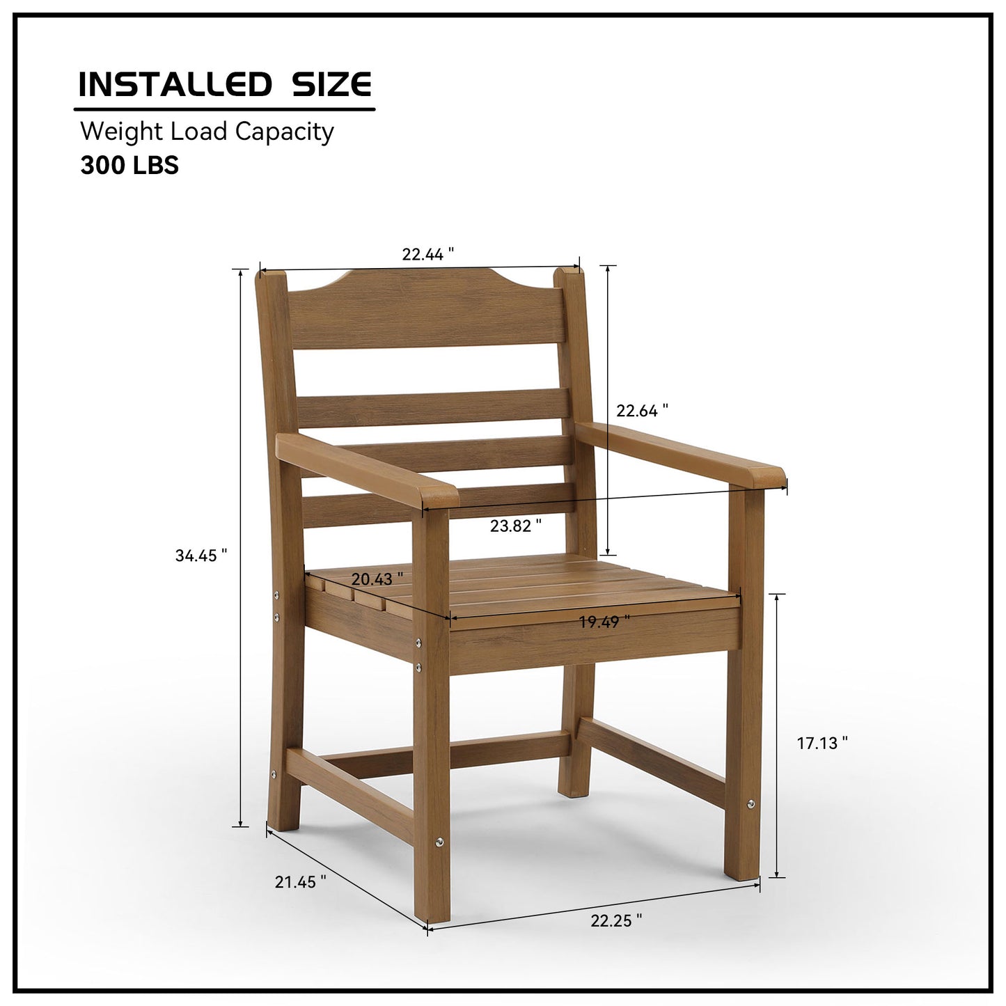 Patio Dining Chair With Armset Set Of 2,  HIPS Materialwith  Wood Grain Wexture Chair For Deck Pool Backyard, Teak