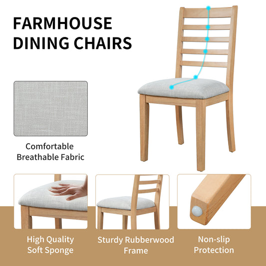 4-Piece Farmhouse Dining Chairs Set, Upholstered Dining Chairs With High Ladder Back, Classic Armless Chairs For Kitchen, Bedroom & Living Room, Natural