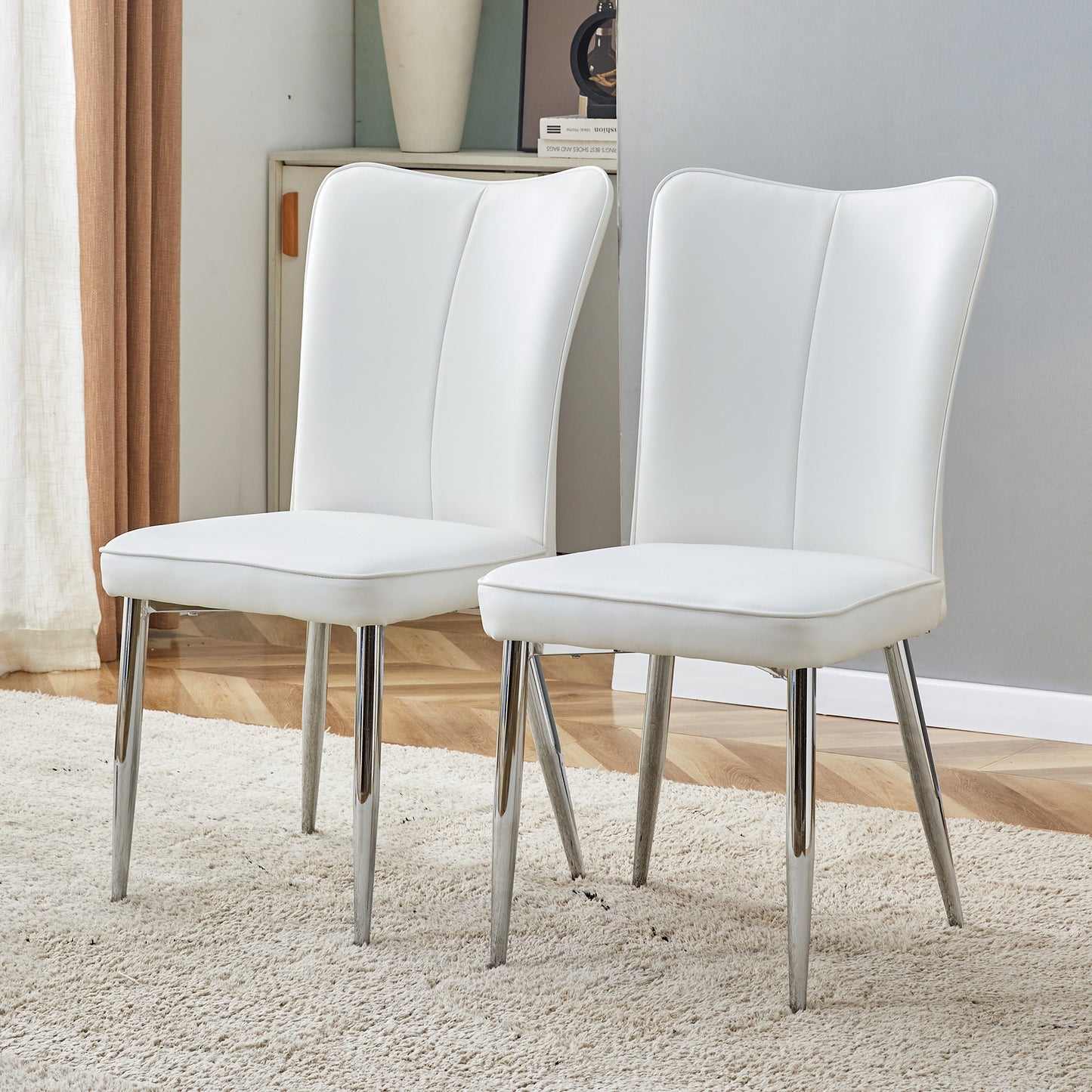 Modern Minimalist Dining Chairs, Office Chairs. 2-piece Set Of White PU Seats With Silver Metal Legs. Suitable For Restaurants, Living Rooms, And Offices.W1151116745