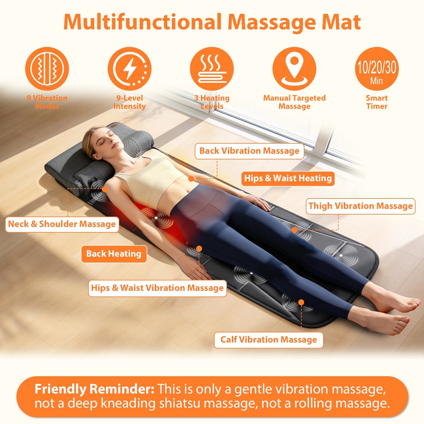 Multi-Function Massage Mat, Adjustable Modes Intensity & Heat Full Body Massager, Wide Voltage & 12V Car Adapter, With Storage Bag And Earplugs