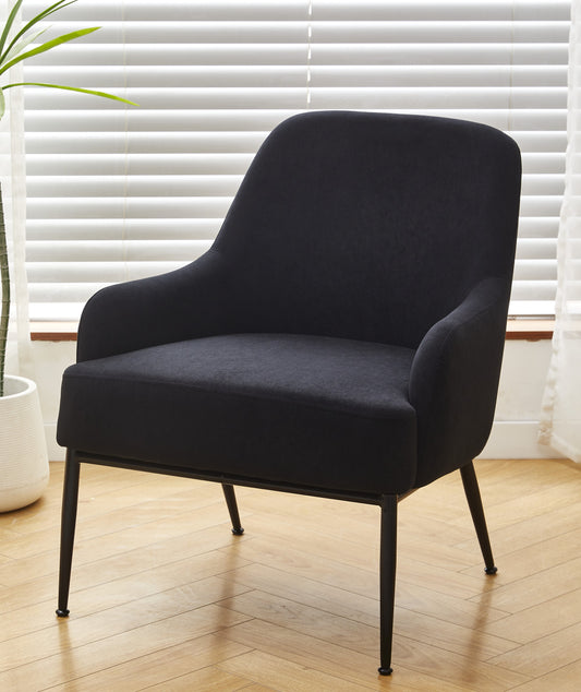 Black Velvet Accent Chair, Modern Upholstered Armchair With Metal Legs, Comfy Side Chair For Living Room Bedroom