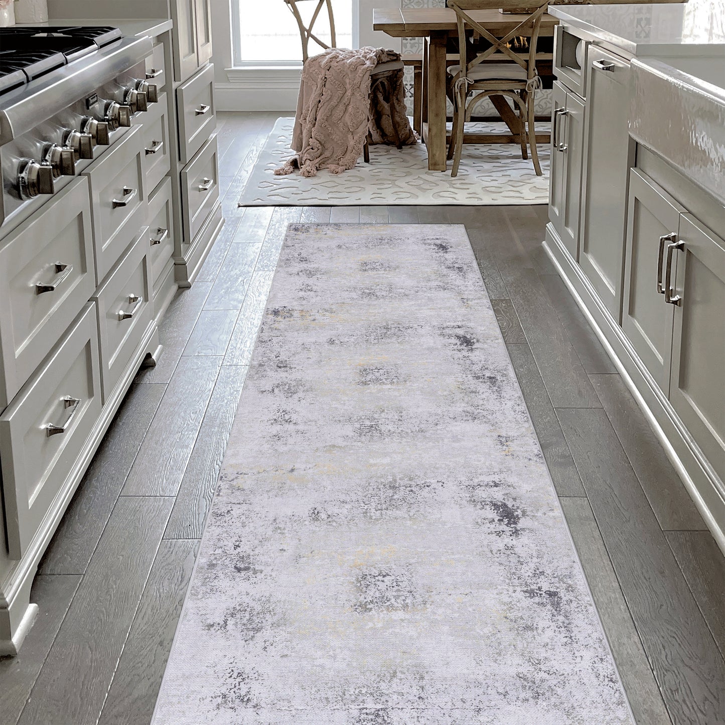 MAVAL Gold Washable Rug 2'6'' X 10' Runner Rug  Gray Gold, 2'6'' X 10'