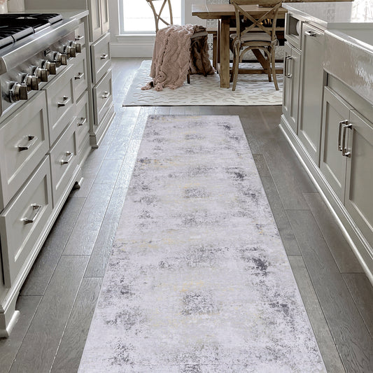MAVAL Gold Washable Rug 2'6'' X 10' Runner Rug  Gray Gold, 2'6'' X 10'