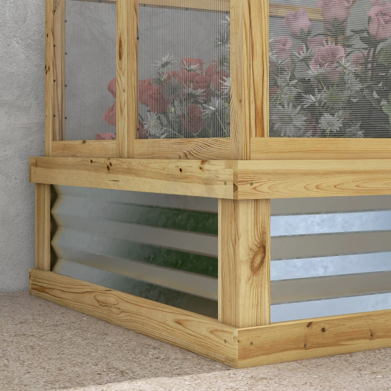 Raised Garden Flower Bed Kit With Greenhouse, Wooden Cold Frame Planter