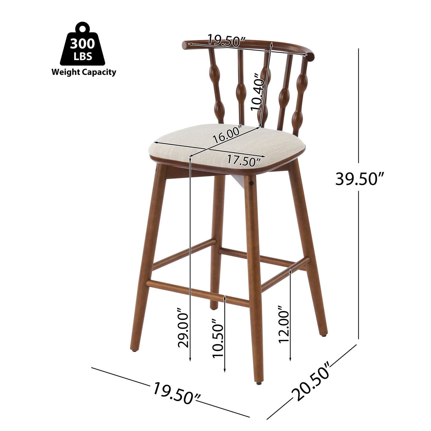 Doria Indoor Wooden Barstool  Walnut Finish With Beige Upholstery  Set Of 2