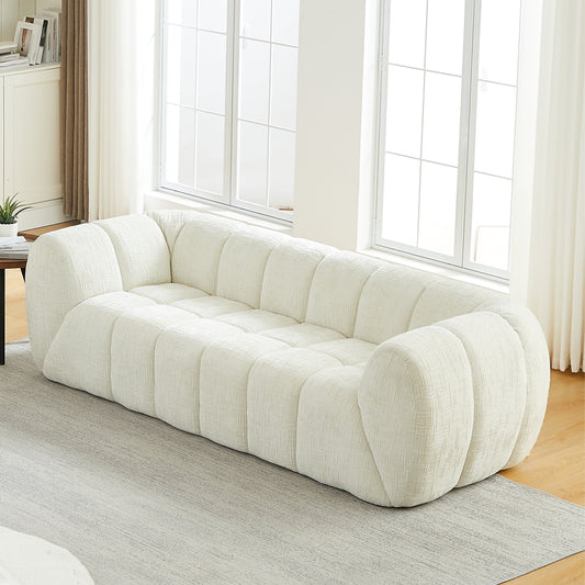 Chenille Pure Foam Sofa, Modern Quilted Cloud Sofa, Deep-Seat Chenille Pure Foam Sofa, Comfortable Modern Three-Seater Sofa, Suitable For Living Rooms, Bedrooms, And Apartments