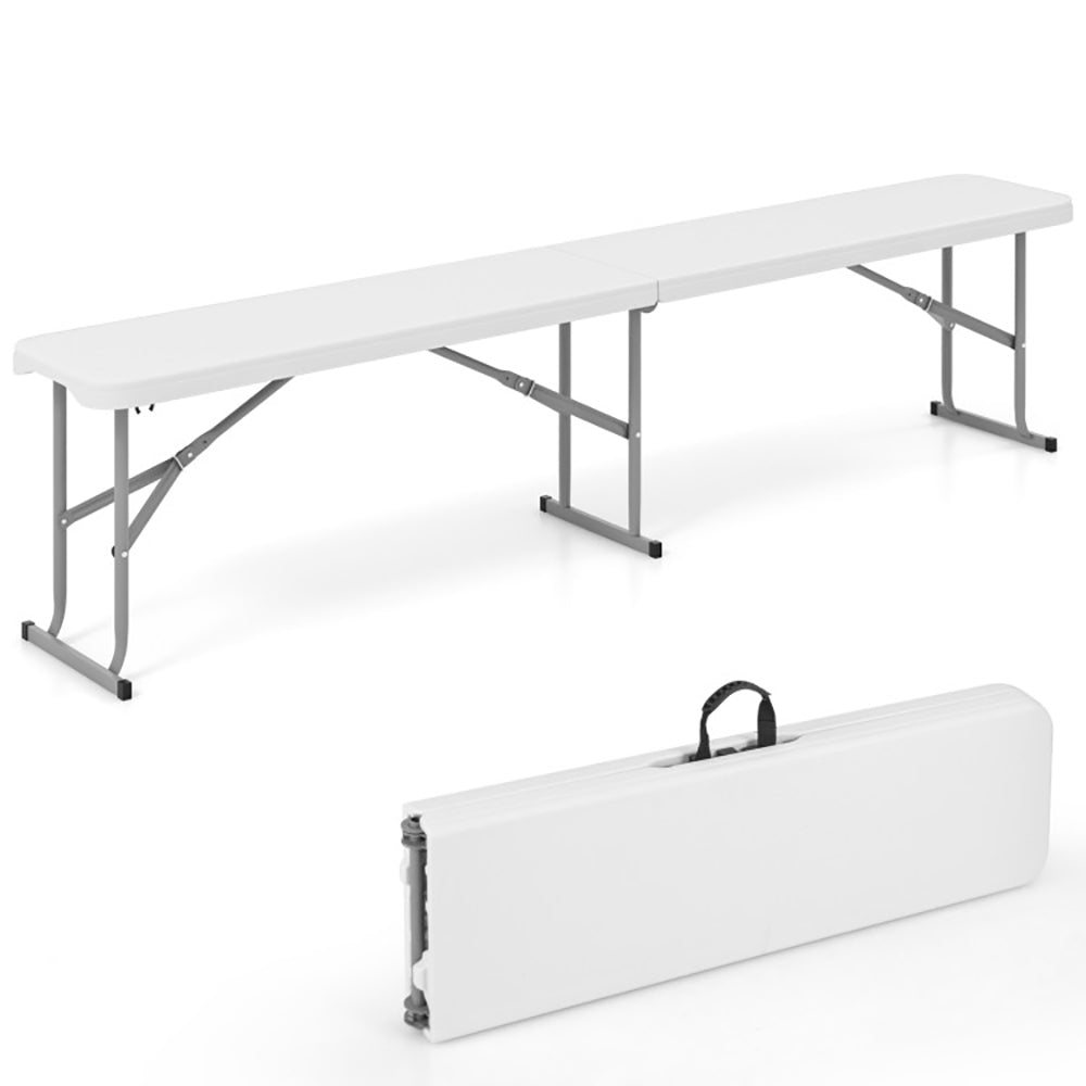 6 Feet Plastic Folding Bench Picnic Camping Dining Seat With Carrying Handle Accommodate 3 People Non-slip Foot