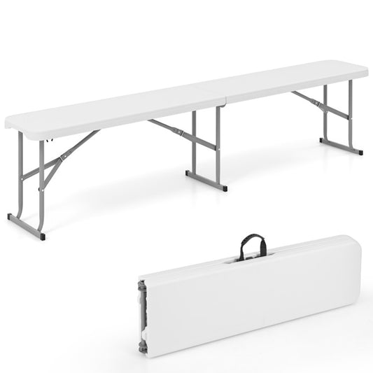 6 Feet Plastic Folding Bench Picnic Camping Dining Seat With Carrying Handle Accommodate 3 People Non-slip Foot