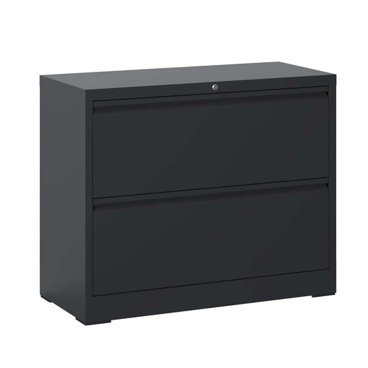 Lateral File Cabinet 2 Drawer, Black Filing Cabinet With Lock, Lockable File Cabinet For Home Office, Locking Metal File Cabinet For Legal Letter A4 F4 Size