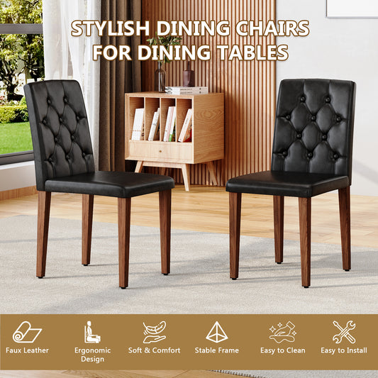 4-piece Set Of Black PU Dining Chairs Ergonomically Designed With A Buckle Backrest, 35 Inches High, Walnut Metal Legs, Combining Comfort And Texture. Very Suitable For Family Restaurants,hotel ,etc.