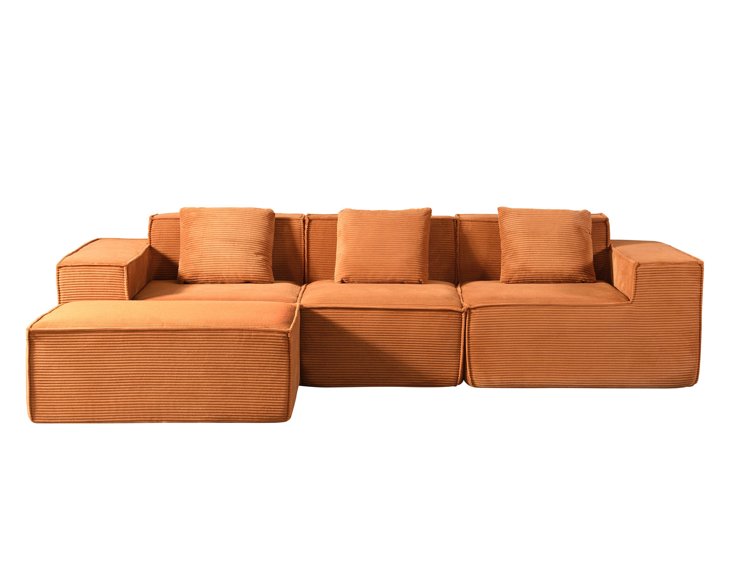 CozyForm Convertible Corduroy Sectional Couch With Ottoman & Pillows, Modular L Shaped Sleeper Sofa, Boneless Cloud Couch For Living Room Furniture, Red Orange