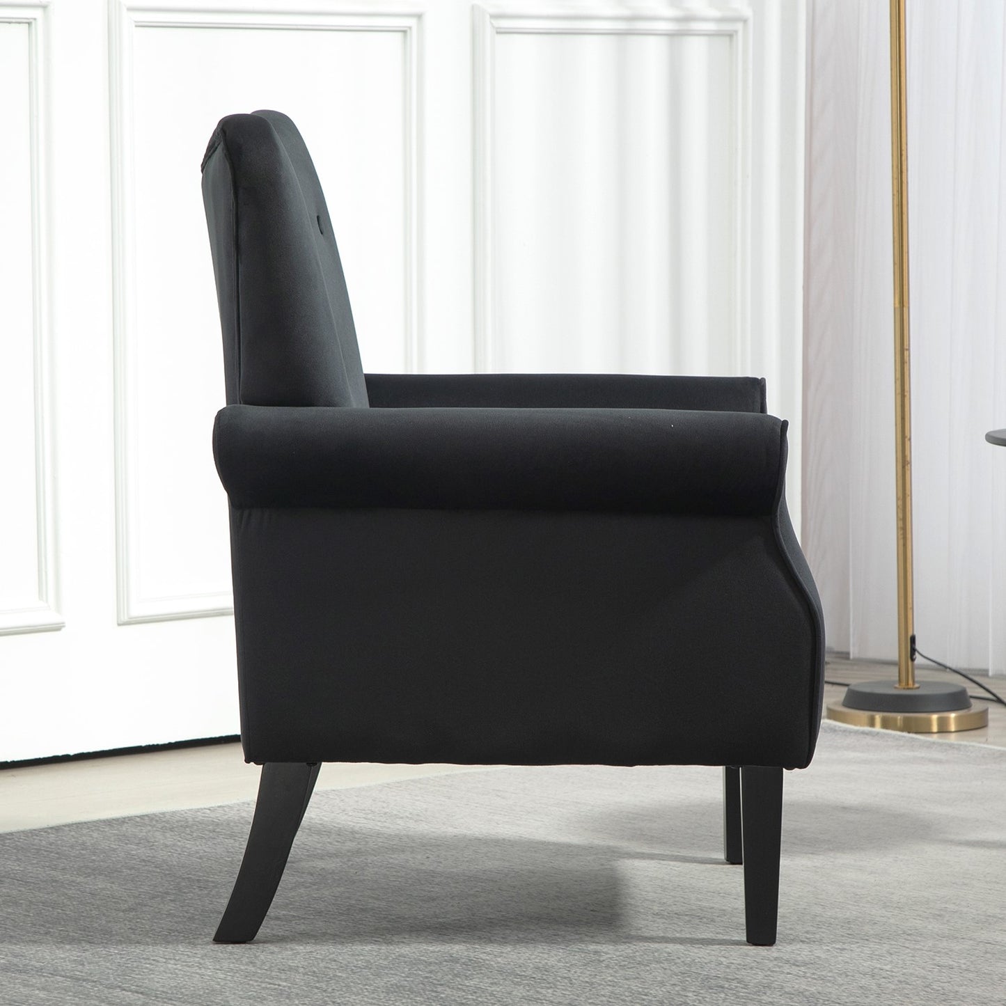 Mid-Century Modern Wingback Accent Chair, Upholstered Fabric Armchair With Sturdy Wood Legs, High-Back Padded Club Chair For Living Room Bedroom Office