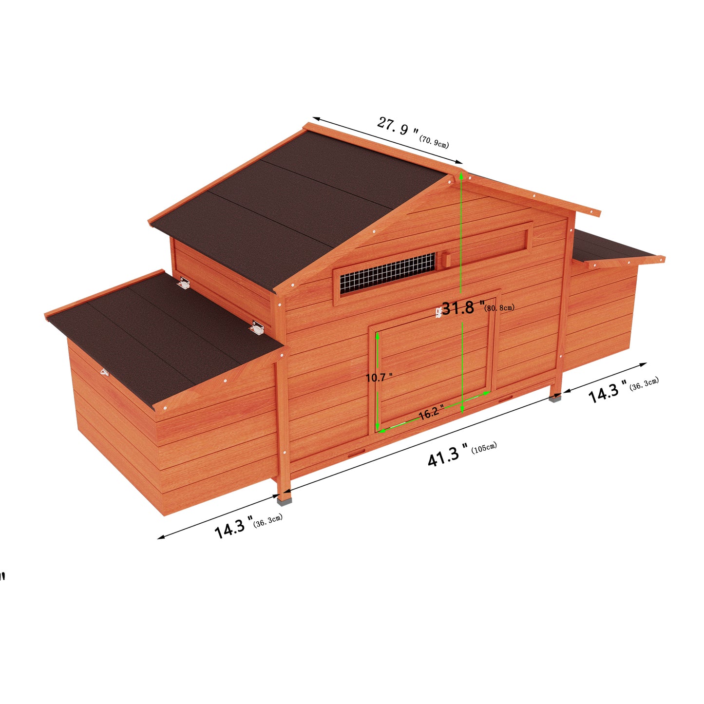 Large Wooden Chicken Coop Outdoor Hen House Poultry Cage For Outdoor With 2 Sides Nesting Boxes 2 Free- Range Doors Leakproof Tray