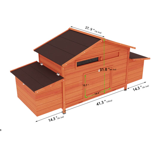 Large Wooden Chicken Coop Outdoor Hen House Poultry Cage For Outdoor With 2 Sides Nesting Boxes 2 Free- Range Doors Leakproof Tray
