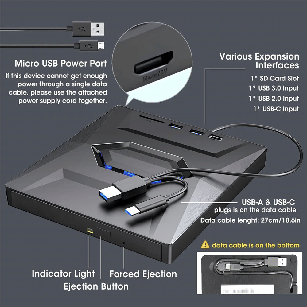 External CD DVD Drive USB 3.0 Writer Burner Player For PC Laptop Windows 11 10