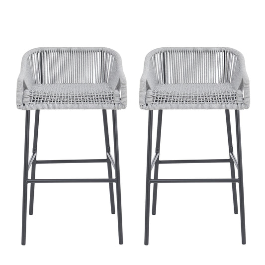 La Push Outdoor Patio Light Gray Rope Bar Stool  Set Of 2