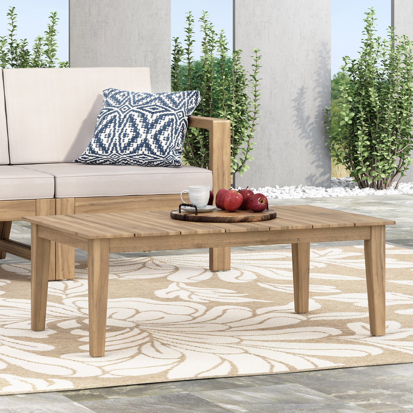 Acacia Wood Outdoor Coffee Table, Light Brown, 14 H X 23.5 W X 39.5 L