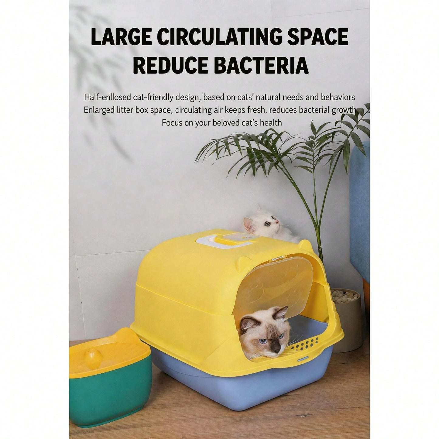 Fully Enclosed Cat Litter Box With Hood And Handle Durable With Flap On Front
