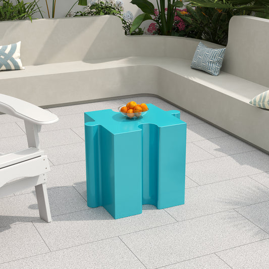 Puzzle Art Side Table, Modular Concave Edge MGO Table - Buy Singles Or Combine For Custom Layouts, Indoor & Outdoor,Light Blue Color