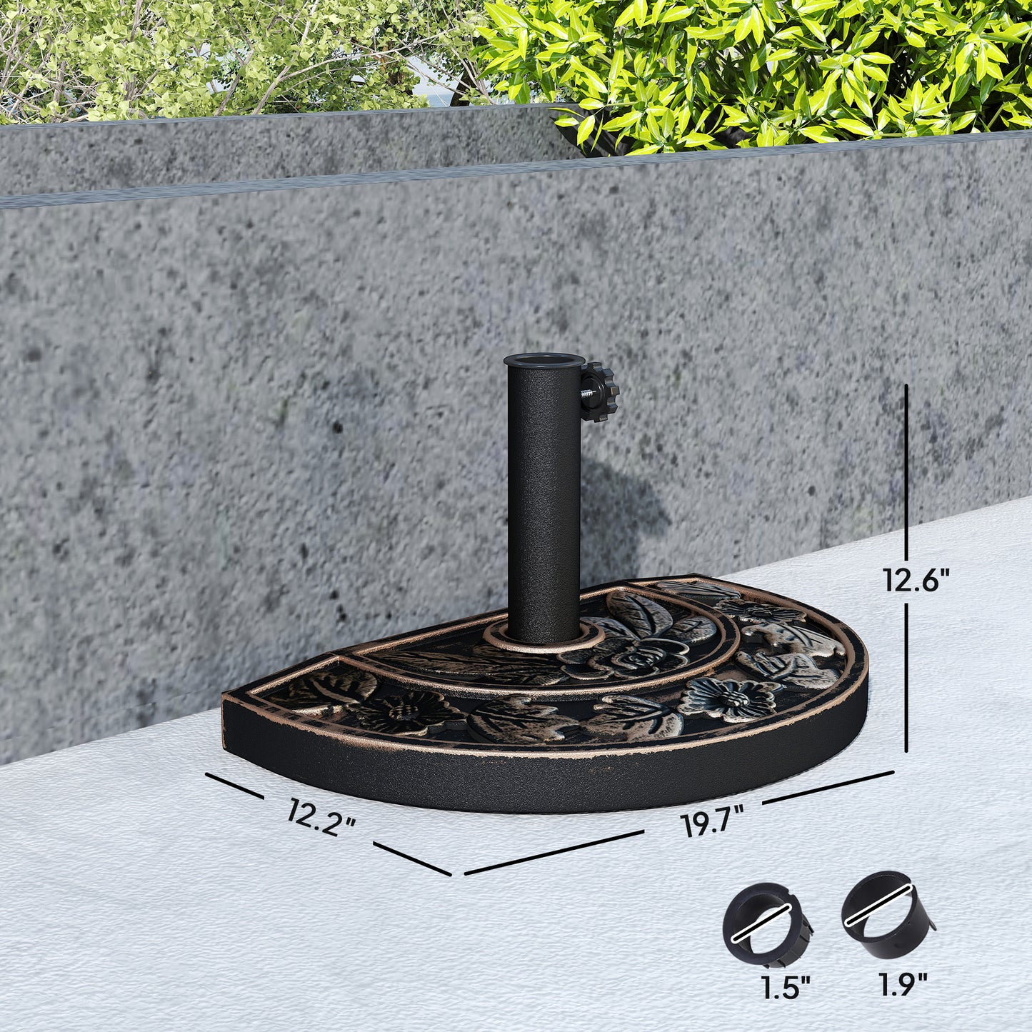 20lbs Half Round Patio Umbrella Base Outdoor Decorative Resin Parasol Stand Holder For Φ1.5", Φ1.9" Pole, For Lawn, Deck, Backyard, Garden, Bronze