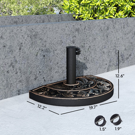 20lbs Half Round Patio Umbrella Base Outdoor Decorative Resin Parasol Stand Holder For Φ1.5", Φ1.9" Pole, For Lawn, Deck, Backyard, Garden, Bronze