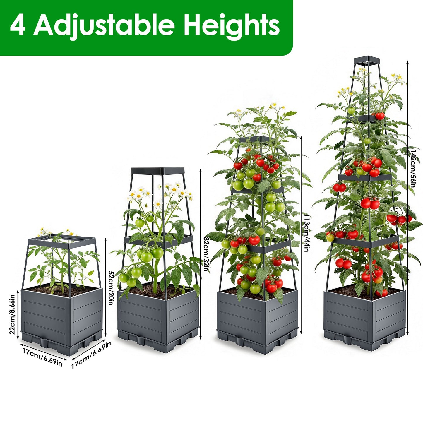 2Pack Raised Garden Bed Boxes With Trellis For Spring Decoration 56in Tomato Self-Watering Planter Box Indoor Outdoor With 4 Adjustable Heights 10 Clips 65FT Ties For Climbing Vegetables Flowers Vines