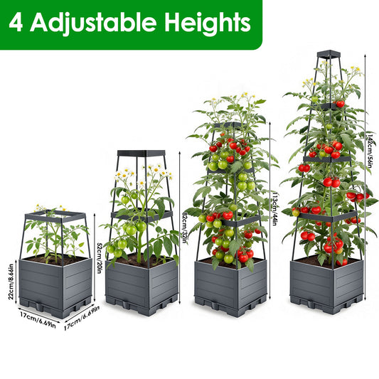 2Pack Raised Garden Bed Boxes With Trellis For Spring Decoration 56in Tomato Self-Watering Planter Box Indoor Outdoor With 4 Adjustable Heights 10 Clips 65FT Ties For Climbing Vegetables Flowers Vines
